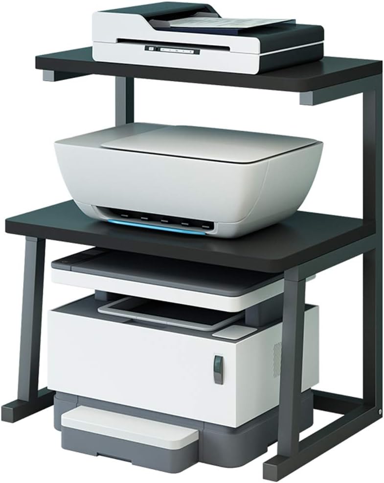 230527222840152_1 TMUCUNG Printer Stand Desktop Stand for Printer 3-Tier Multifunction Storage Book Shelf Floor Printer Table Space Organizer Perfect for Office Living Room Kitchen(Black) - Image 1